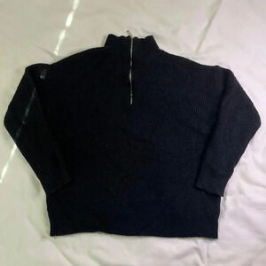 Princess Polly Women's Black Quarter Zip Crop Sweater w Silver Zipper | Size S/M